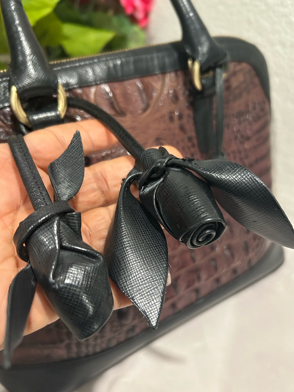 Brahmin Black Leather Roses